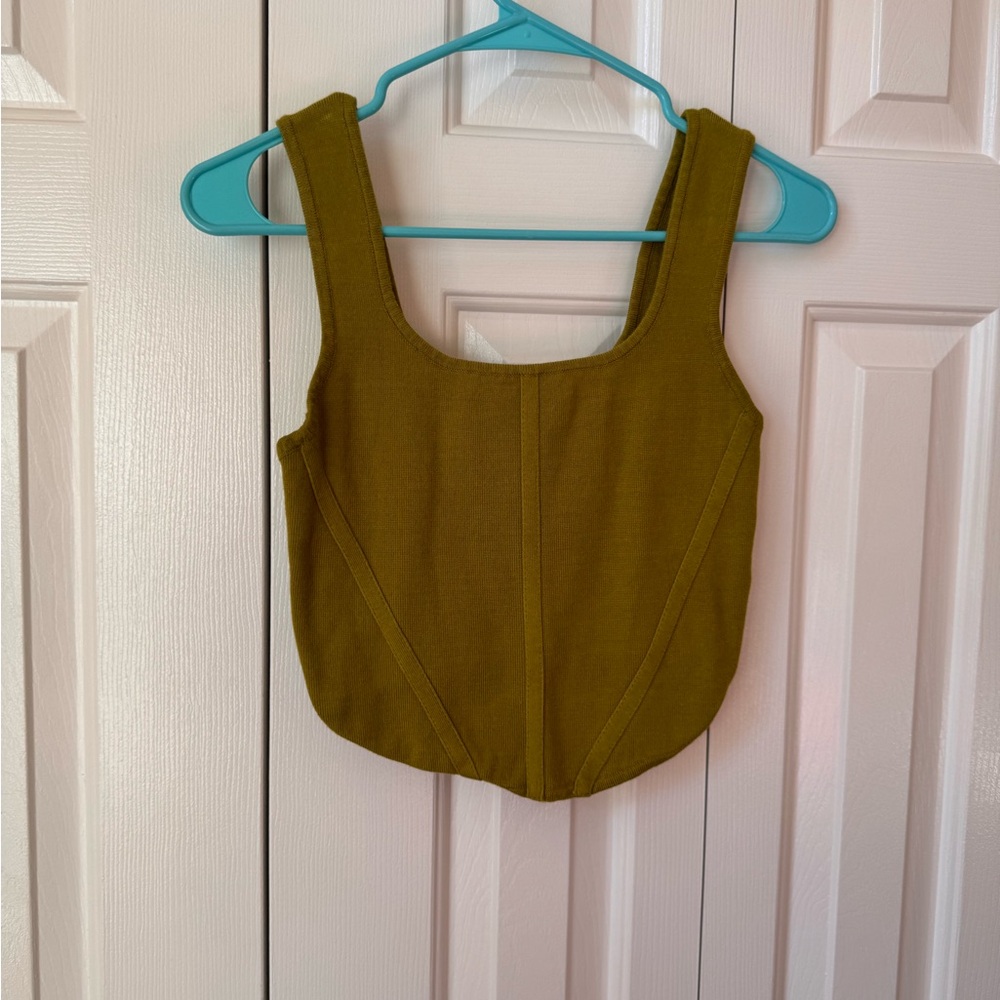 House of Harlow 1960 Green Crop Fitted Tank Top